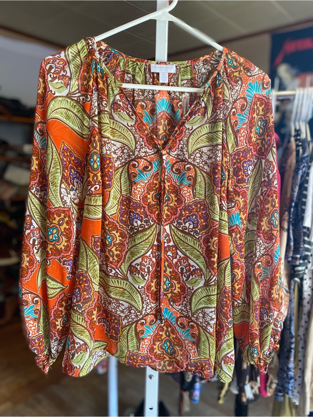Charter Club Orange Multi Floral Paisley Blouse